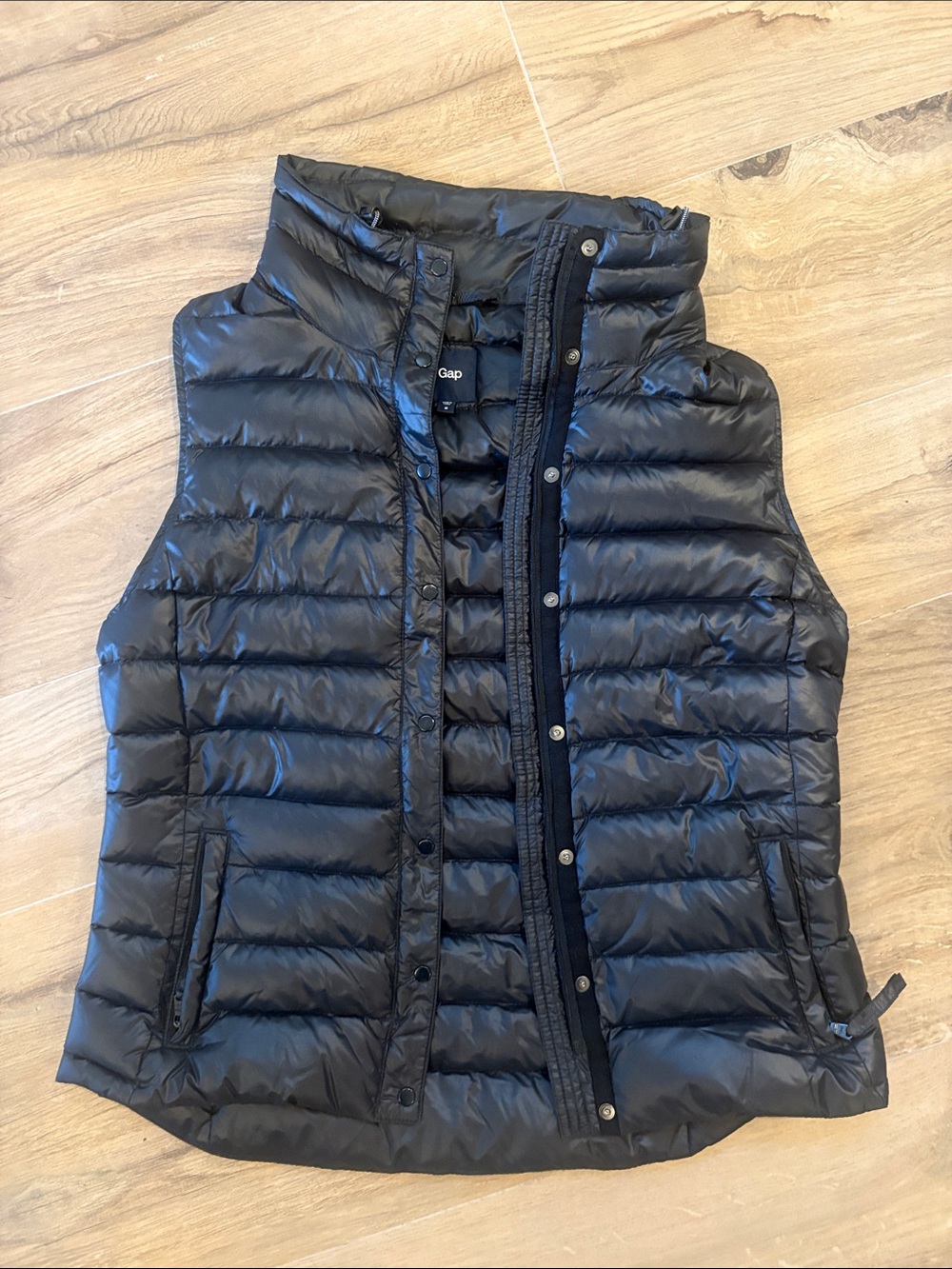GAP Black Quilted Puffer Vest with High Collar